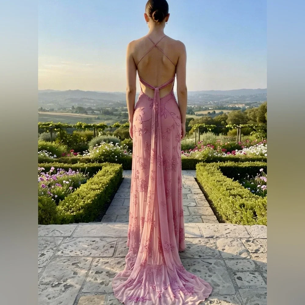 Elegant dusty Pink hand, beaded, designer Evening Gown can be worn‎ two ways